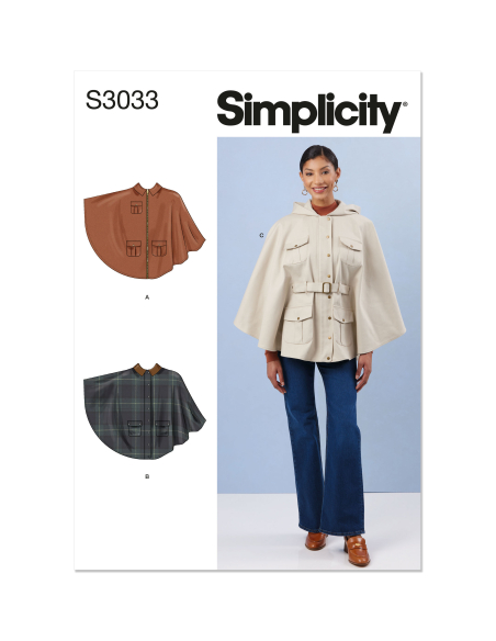 Patron Simplicity 3033.A (36-52) - Cape à zip devant, capuche ou col au choix