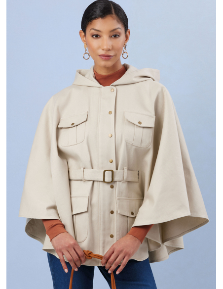 Patron Simplicity 3033.A (36-52) - Cape à zip devant, capuche ou col au choix