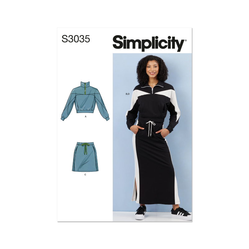 Patron Simplicity 3035.A (34-54) - Ensemble hauts à zip & jupes pull-on