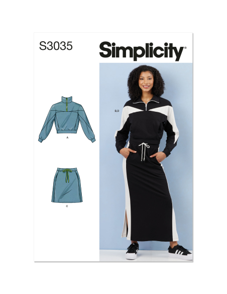 Patron Simplicity 3035.A (34-54) - Ensemble hauts à zip & jupes pull-on