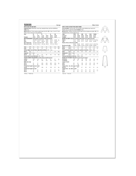 Patron Simplicity 3035.A (34-54) - Ensemble hauts à zip & jupes pull-on
