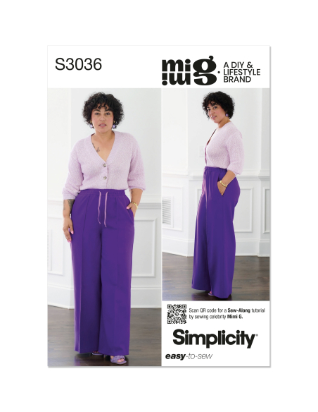 Patron Simplicity 3036.Y5 (46-54) - Pantalon jogger pintucks, poches latérales