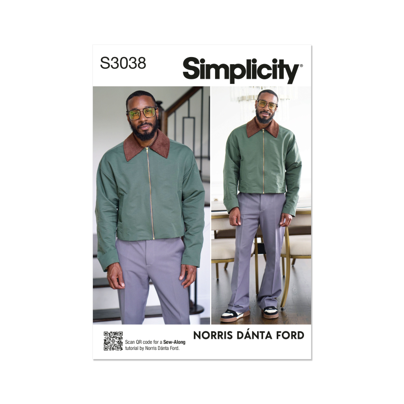 Patron Simplicity 3038.A (36-54) - Veste homme ample à zip & col contrastant
