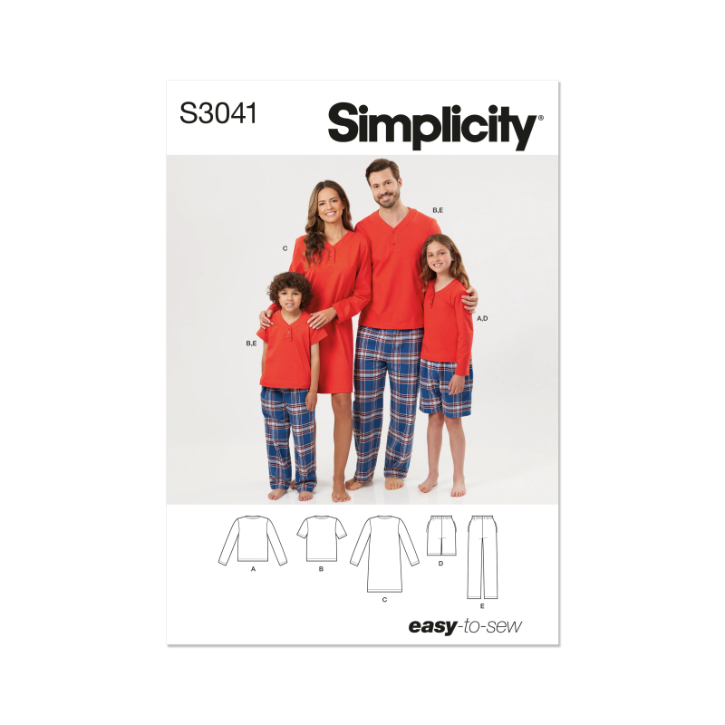 Patron Simplicity 3041.A (34-52) - Ensemble lounge : shorts, pantalons & top/tunique tricotée