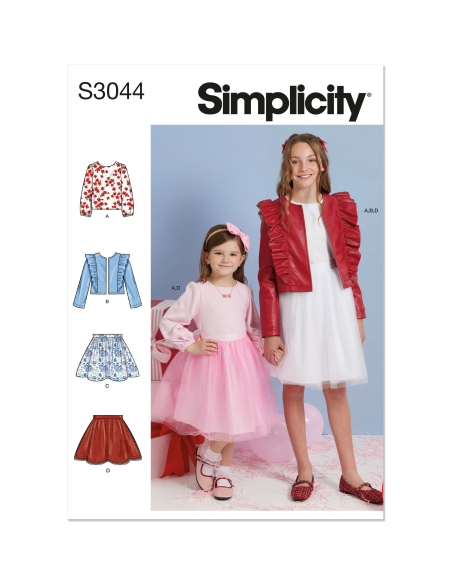 Patron Simplicity 3044.HH (3-6) - Ensemble enfant : veste à volants, hauts & jupes