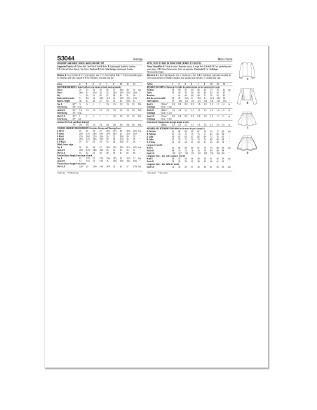 Patron Simplicity 3044.K5 (7-14) - Ensemble enfant : veste à volants, hauts & jupes
