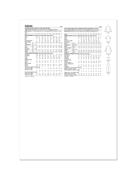 Patron Simplicity 3045.K5 (7-14) - Ensemble lounge enfant : hauts, robe, shorts & pantalons