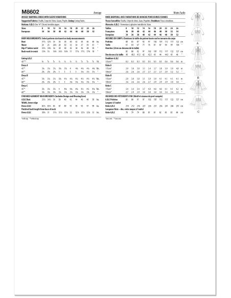 Patron McCall's 8602.K5 (36-44) - Robe babydoll à manches variées