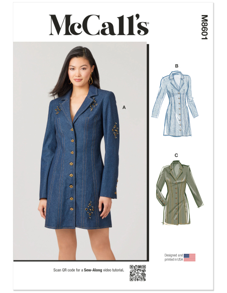 Patron McCall's 8601.H5 (34-42) - Robe boutonnée à col