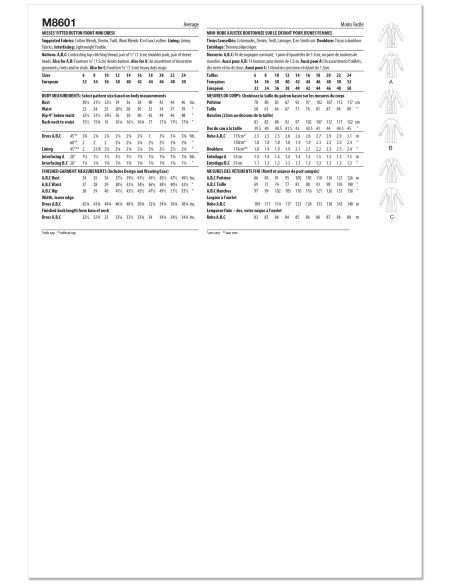 Patron McCall's 8601.U5 (44-52) - Robe boutonnée à col