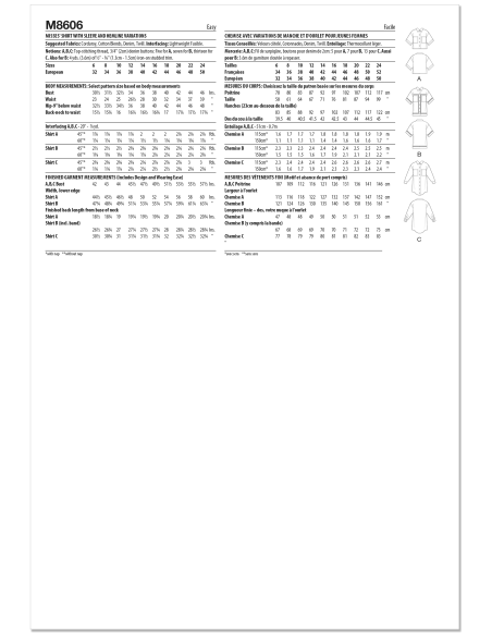 Patron McCall's 8606.U5 (44-52) - Chemise boutonnée manches variées