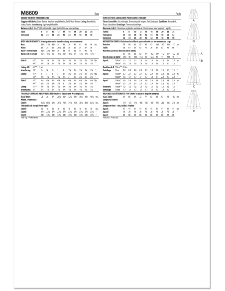 Patron McCall's 8609.U5 (44-52) -Jupe évasée en trois longueurs