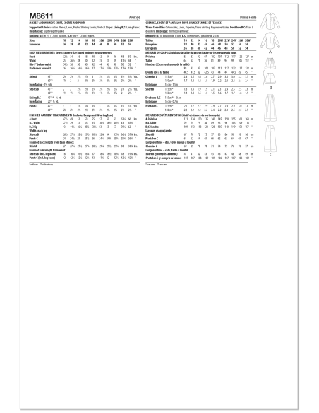 Patron McCall's 8611.AA (38-46) - Chemise boutonnée + short & pantalon coordonnés