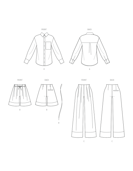 Patron McCall's 8611.BB (48-56) - Chemise boutonnée + short & pantalon coordonnés