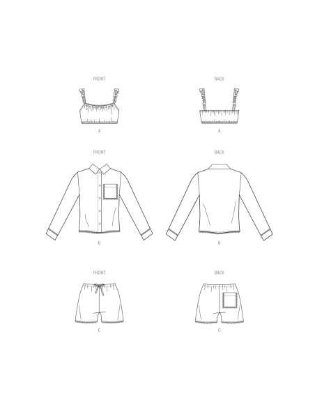 Patron McCall's 8613.A (32-54) - Bralette, Chemise et Short Coordonnés