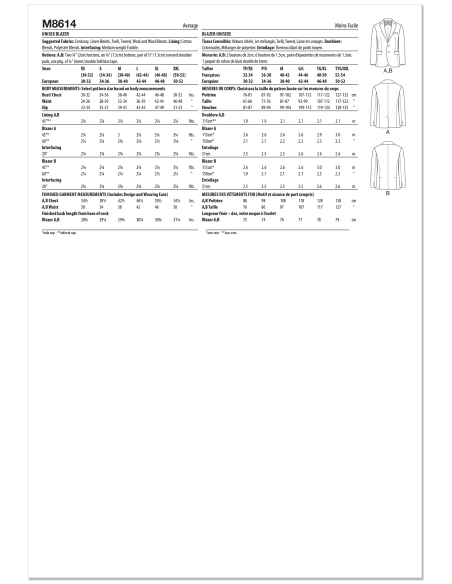 Patron McCall's 8614.A (32-54) - Blazer unisexe chic