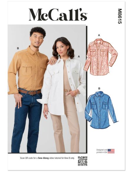 Patron McCall's 8615.A (32-54) - Chemise boutonnée unisexe