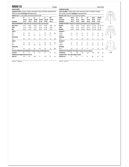 Patron McCall's 8615.A (32-54) - Chemise boutonnée unisexe