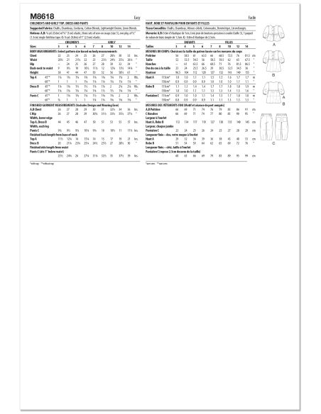 Patron McCall's 8618.K5 (8-14) - Top, robe et pantalon fille