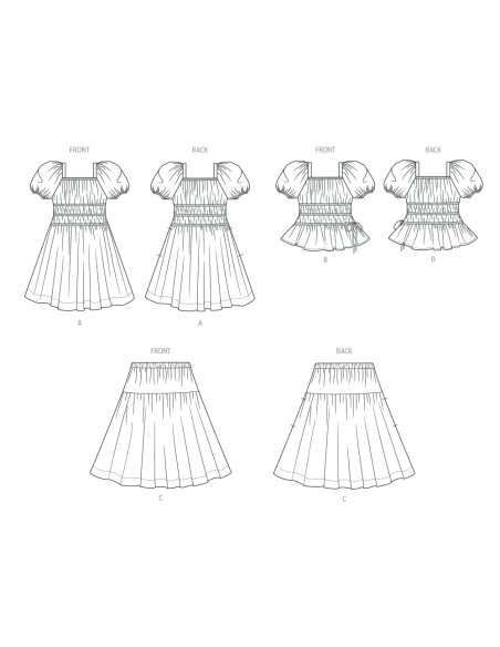 Patron McCall's 8619.A (7-14) - Robe froncée, top et jupe pour fille