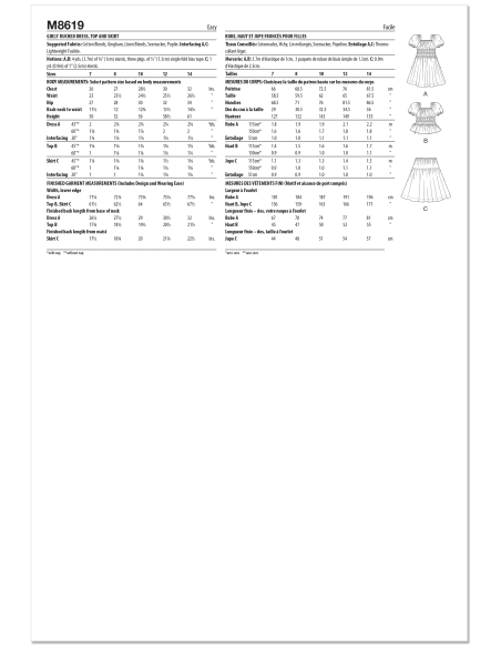 Patron McCall's 8619.A (7-14) - Robe froncée, top et jupe pour fille