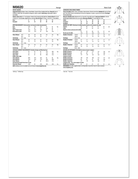 Patron McCall's 8620.A (34-42) - Blouses boutonnées élégantes