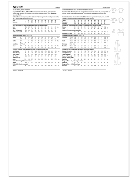 Patron McCall's 8622.Y5 (46-54) - Blouse boutonnée, halter & pantalon coordonnés