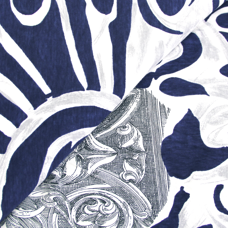 Jersey imprimé coton & élasthanne - Artistique bleu et blanc