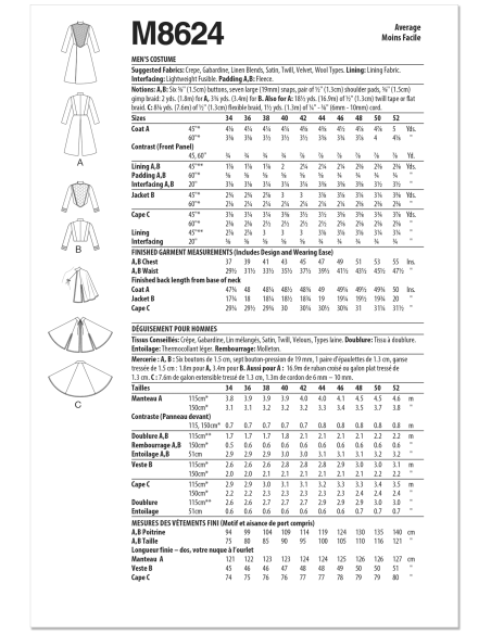 Patron McCall's 8624.BB (56-64) - Costume homme