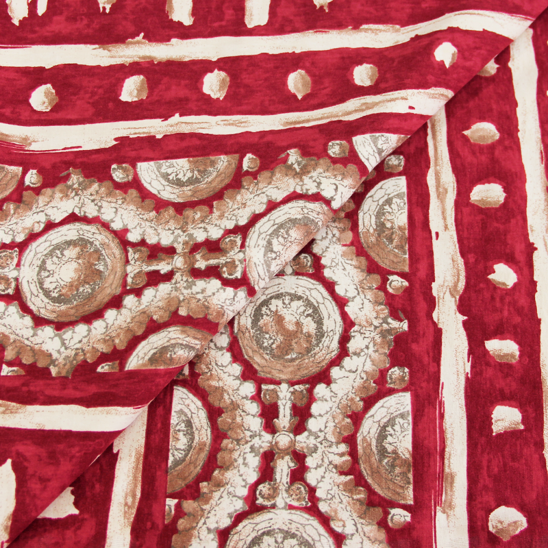 Jersey imprimé coton & élasthanne - Fresque rouge et beige