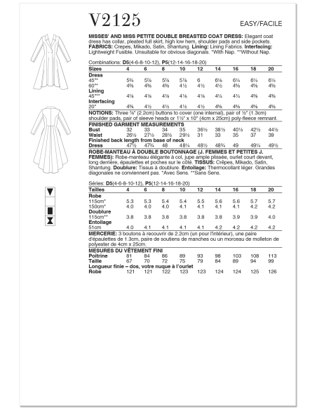 Patron Vogue 2125/P5 (40-48) - Manteau-robe double boutonnage