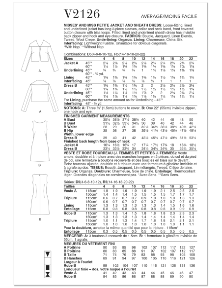 Patron Vogue 2126/R5 (40-50) - Ensemble veste & robe fourreau chic