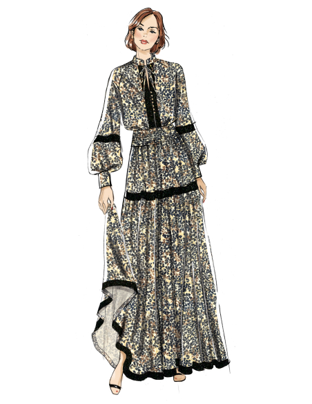 Patron Vogue 2127/H5 (34-42) - Haut volanté et jupe longue à volants