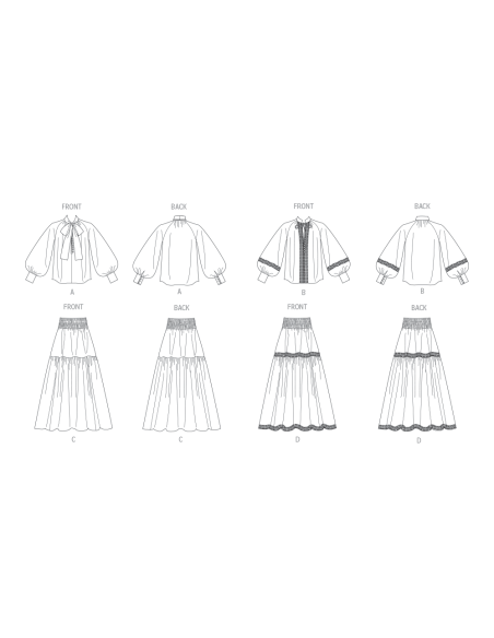 Patron Vogue 2127/U5 (44-52) - Haut volanté et jupe longue à volants