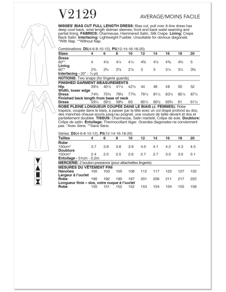Patron Vogue 2129/D5 (32-40) - Robe longue biaisée à dos drapé