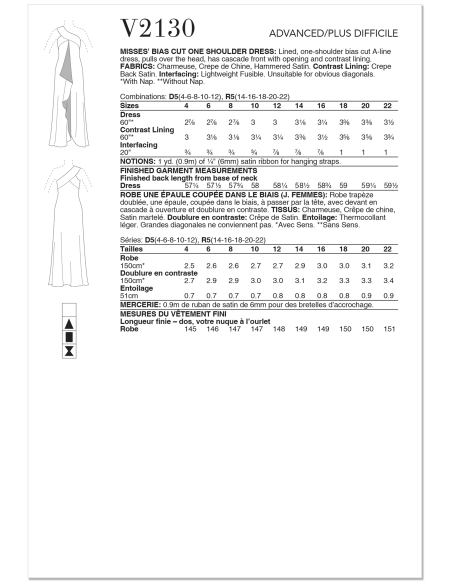 Patron Vogue 2130/R5 (40-50) - Robe une épaule coupe biaisée
