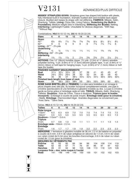 Patron Vogue 2131/H5 (34-42) - Robe bustier élégante