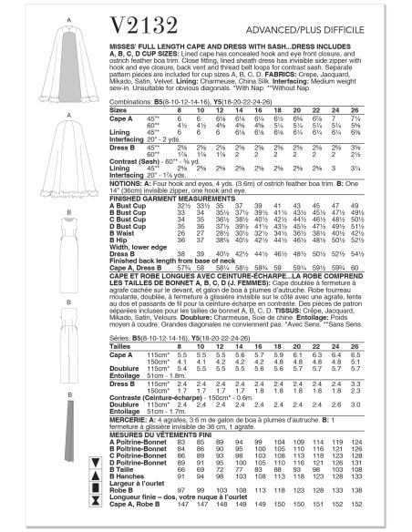 Patron Vogue 2132/B5 (36-44) - Cape longue & robe fourreau