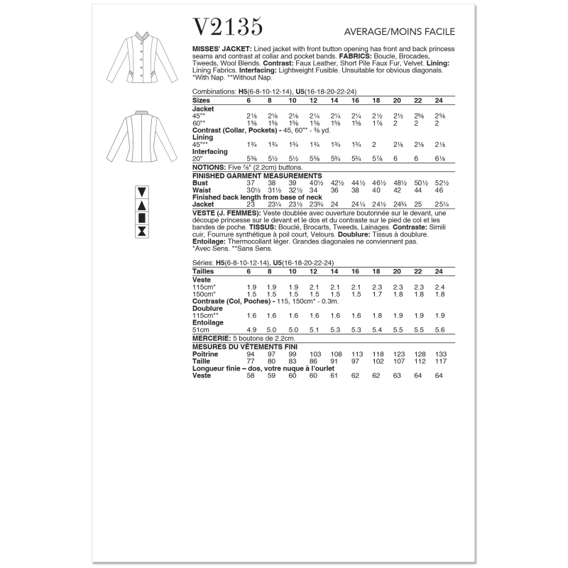 Patron Vogue 2135/U5 (44-52) - Veste...