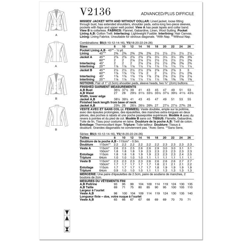 Patron Vogue 2136/Y5 (46-54) - Veste...