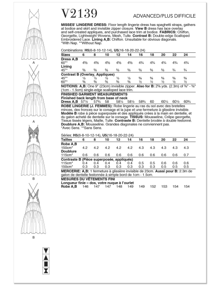Patron Vogue 2139/H5 (34-42) - Robe lingerie longue élégante