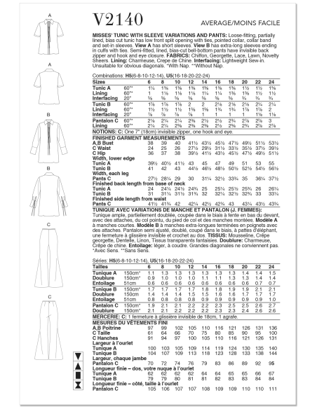Patron Vogue 2140/U5 (44-52) - Tunique & pantalon