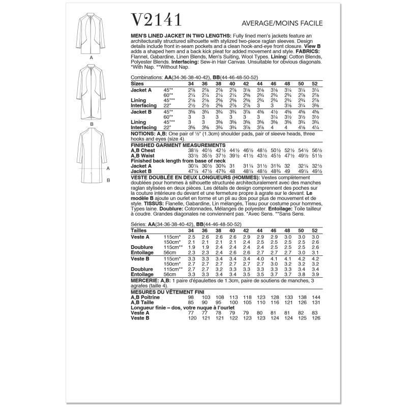 Patron Vogue 2141 BB (56-54) - Veste...