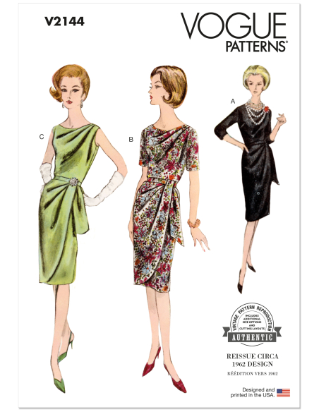Patron Vogue 2144/Y5 (46-54) - Robe drapée vintage et ceinture