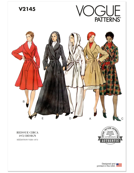 Patron Vogue 2145/Y5 (46-54) - Manteau portefeuille doublé & ceinture