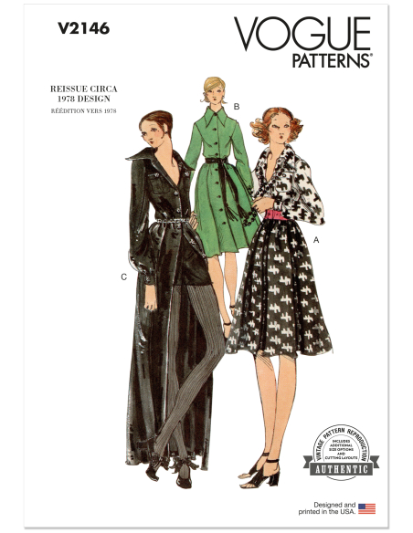 Patron Vogue 2146/B5 (36-44) - Robe boutonnée style vintage 70s