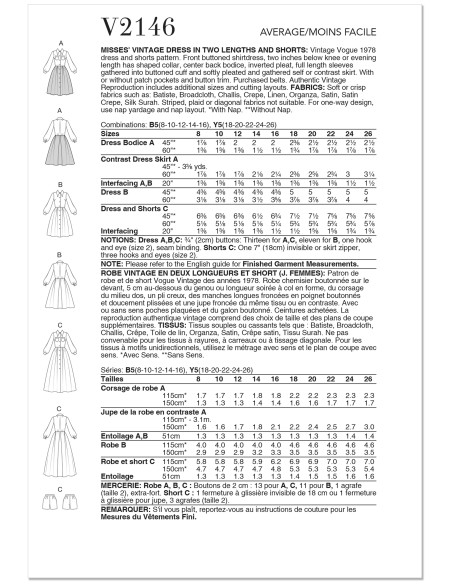 Patron Vogue 2146/B5 (36-44) - Robe boutonnée style vintage 70s