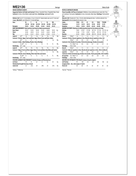 Patron KnowMe 2136.A (34-52) - Veste contrastée unisexe