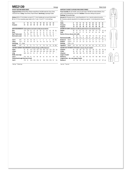 Patron KnowMe 2139.K5 (36-44) - Manteau croisé & insert capuche