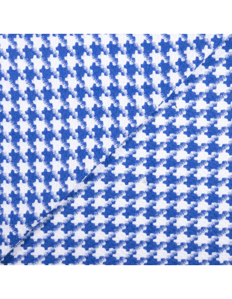 Tweed 100% coton - Pied-de-poule bleu et blanc